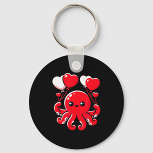 Octopus With Heart Balloons Adorable Valentines Da Keychain