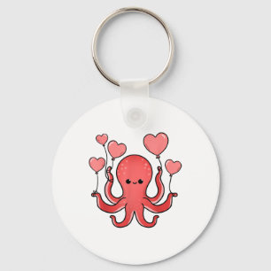Octopus With Heart Balloons Valentines Day Octopus Keychain