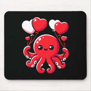 Octopus With Heart Bylloons Adorable Valentines Da Mouse Pad