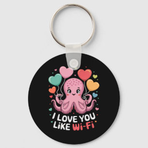 Octopus With Heart Bylloons I Love You Like Wi-fi Keychain