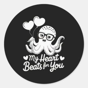 Octopus With Heart Bylloons My Heart Beats For You Classic Round Sticker