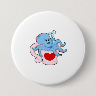 Octopus with Heart Cup.PNG 3 Inch Round Button