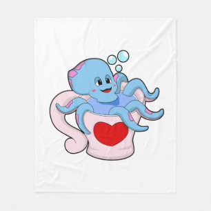 Octopus with Heart Cup.PNG Fleece Blanket