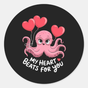 Octopus With Heart Lloons My Heart Beats For You V Classic Round Sticker