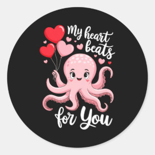Octopus With Heart Lloons My Heart Beats For You V Classic Round Sticker