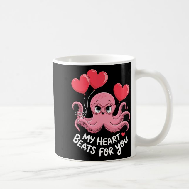 Octopus With Heart Lloons My Heart Beats For You V Coffee Mug (Right)