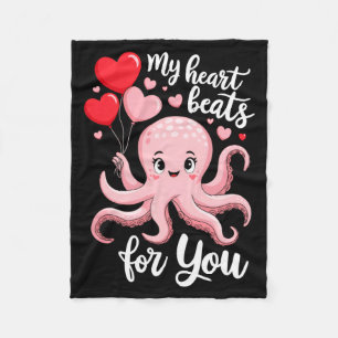 Octopus With Heart Lloons My Heart Beats For You V Fleece Blanket