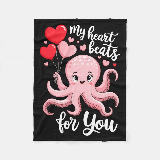 Octopus With Heart Lloons My Heart Beats For You V Fleece Blanket (Front)