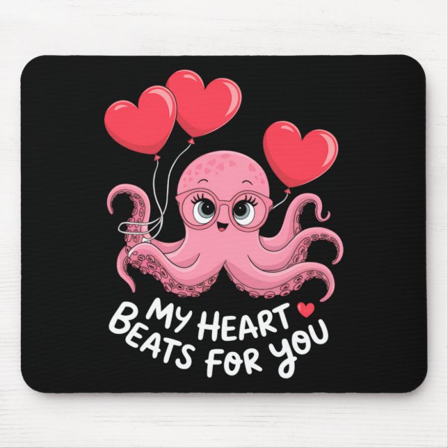 Octopus With Heart Lloons My Heart Beats For You V Mouse Pad (Front)