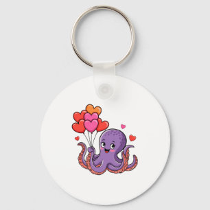 Octopus With Heart Lloons Valentine Day  Keychain