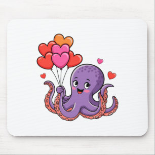 Octopus With Heart Lloons Valentine Day  Mouse Pad