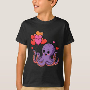 Octopus With Heart Lloons Valentine Day  T-Shirt