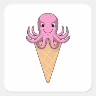 Octopus with Ice cream cone Square Sticker