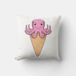 Octopus with Ice cream cone Throw Pillow