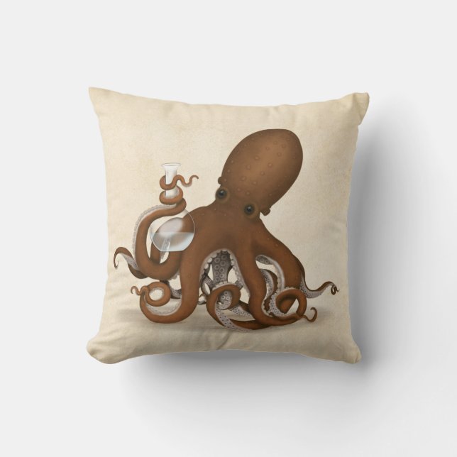 Octopus with Lab Flask Steampunk Chemistry Science Throw Pillow (Front)