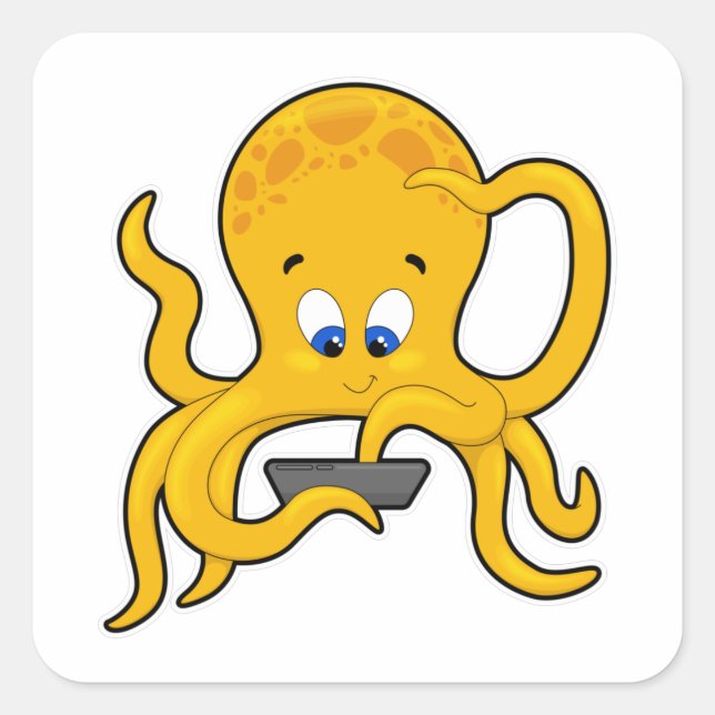 Octopus with Laptop Square Sticker (Front)