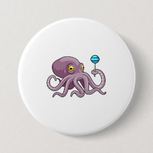 Octopus with Lollipop 3 Inch Round Button
