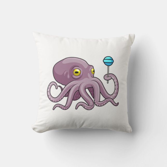 Octopus with Lollipop Throw Pillow (Front)