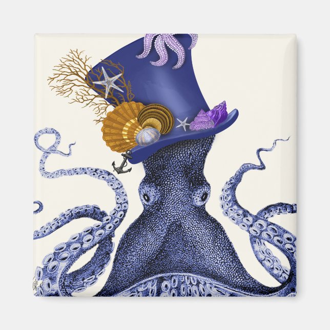 Octopus with Nautical Hat Magnet (Front)