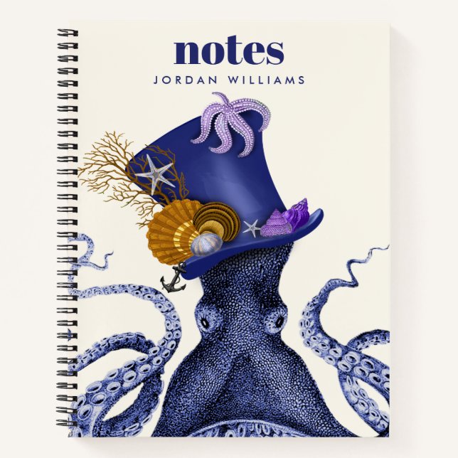 Octopus with Nautical Hat Notebook (Front)