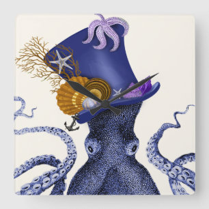 Octopus with Nautical Hat Square Wall Clock