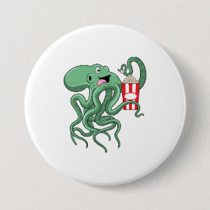 Octopus with Popcorn 3 Inch Round Button