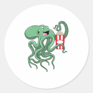 Octopus with Popcorn Classic Round Sticker