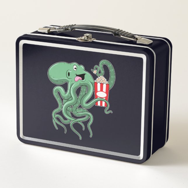 Octopus with Popcorn Metal Lunch Box (Front)