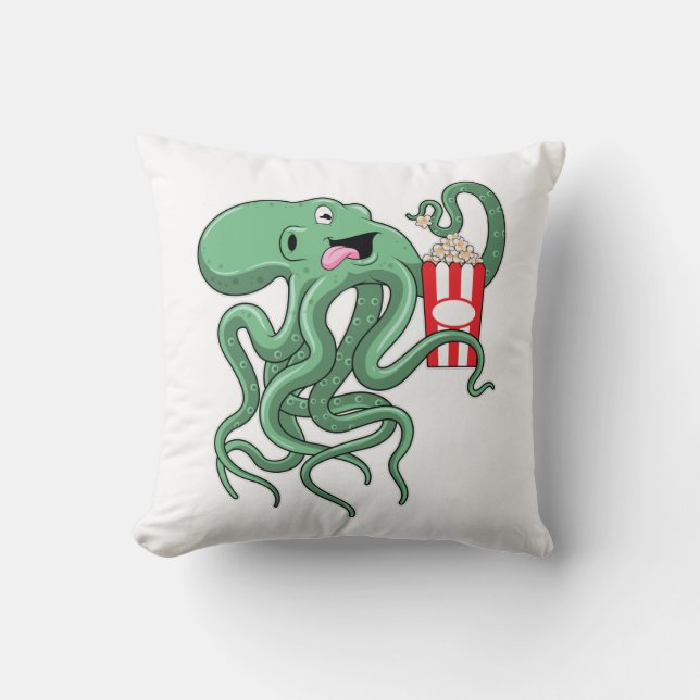 Octopus with Popcorn Throw Pillow (Front)