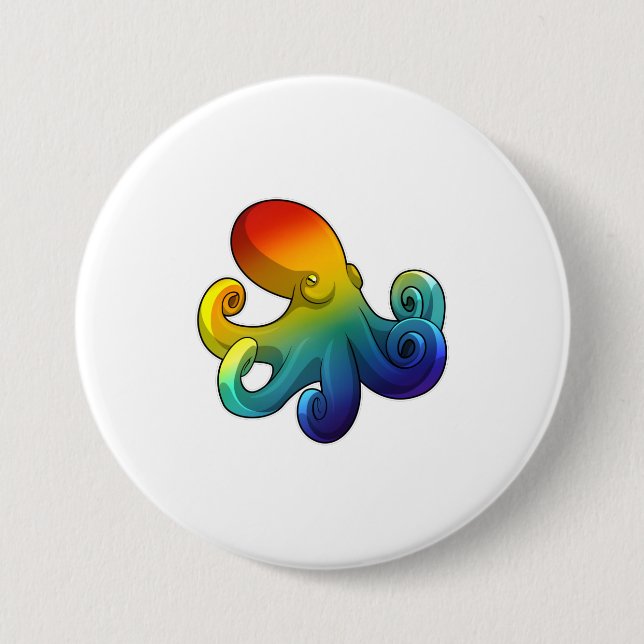 Octopus with Rainbow 3 Inch Round Button (Front)