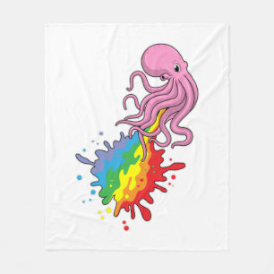 Octopus with Rainbow Fleece Blanket