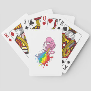 Octopus with Rainbow Playing Cards