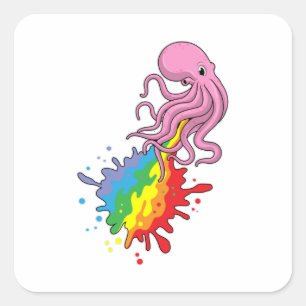Octopus with Rainbow Square Sticker