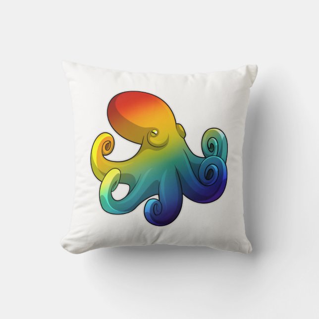 Octopus with Rainbow Throw Pillow (Front)