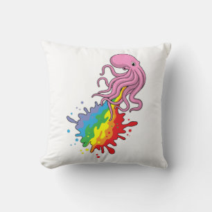 Octopus with Rainbow Throw Pillow