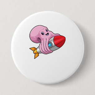 Octopus with Rocket 3 Inch Round Button