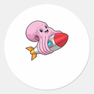 Octopus with Rocket Classic Round Sticker