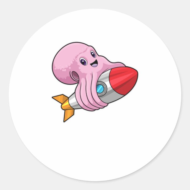 Octopus with Rocket Classic Round Sticker (Front)
