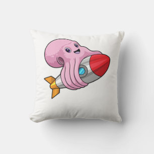 Octopus with Rocket Throw Pillow