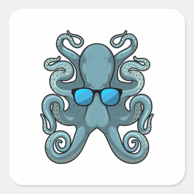 Octopus with Sunglasses Square Sticker (Front)