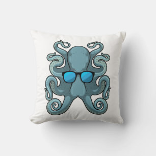 Octopus with Sunglasses Throw Pillow