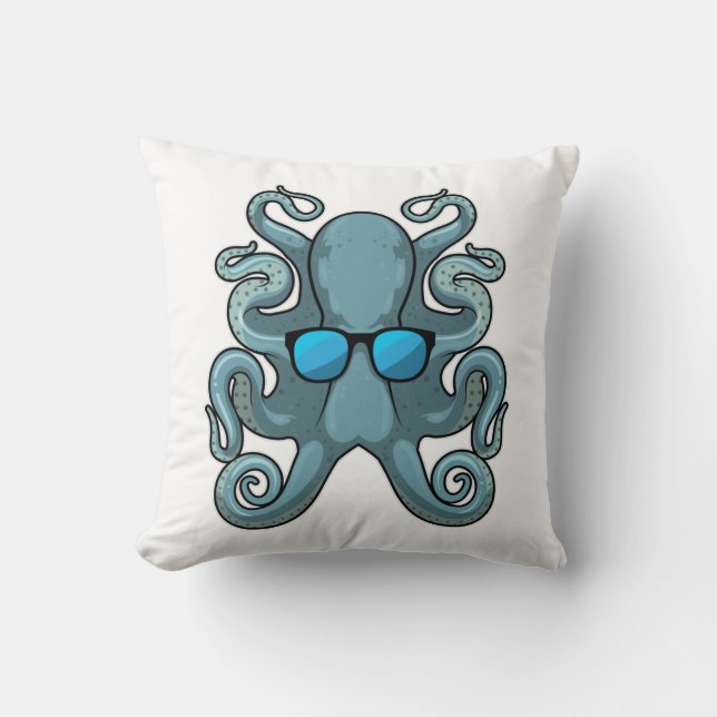 Octopus with Sunglasses Throw Pillow (Front)
