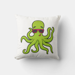 Octopus with Sunglasses Throw Pillow