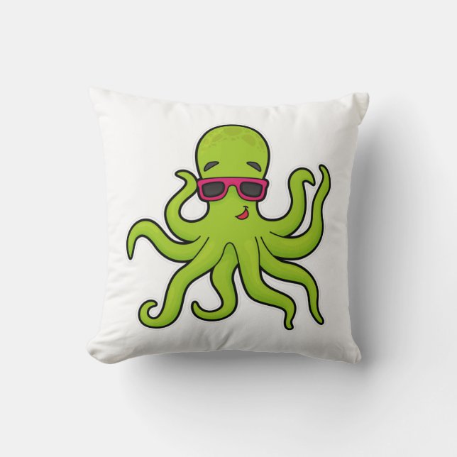 Octopus with Sunglasses Throw Pillow (Front)