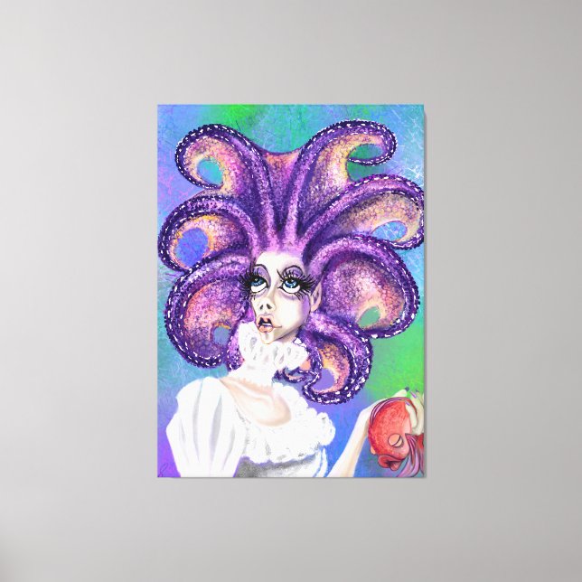 Octopus Woman and Goldfish Canvas Print - Painting (Front)