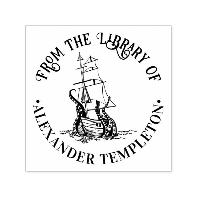 Octopus Wrapped Around Ship Library Book Name Self-inking Stamp (Design)