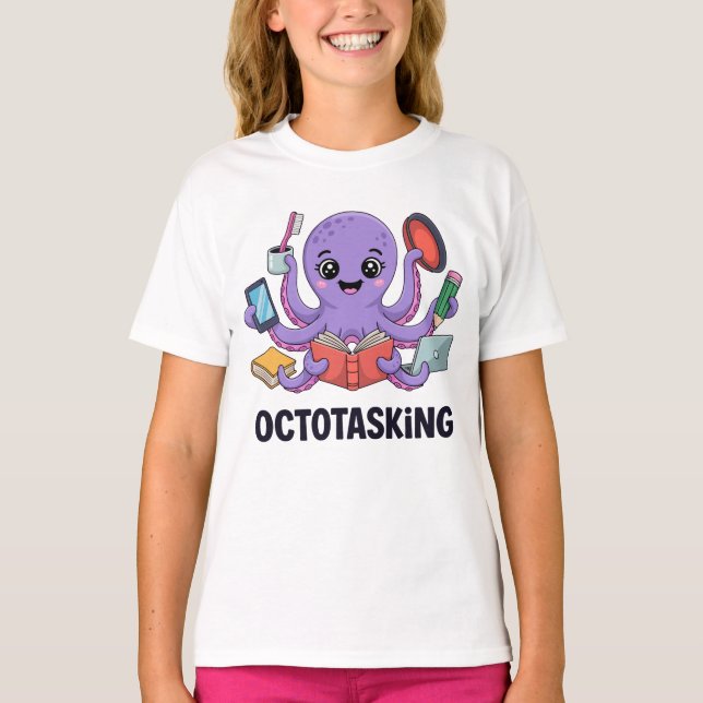Octotasking Creature in Multitask Mode T-Shirt (Front)