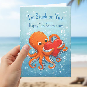 Octupus stuck on you 11th anniversary card