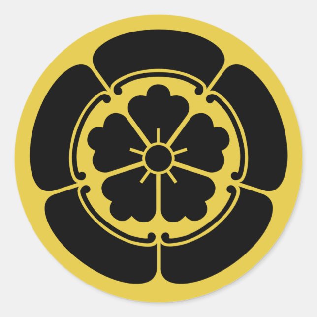 Oda Mon Japanese samurai clan yellow on black Classic Round Sticker (Front)