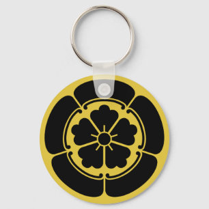 Oda Mon Japanese samurai clan yellow on black Keychain